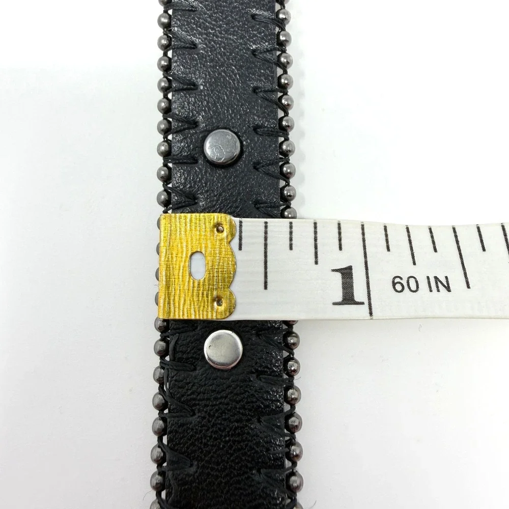 Western Beaded Studded Womens Belt Black Silver Tone Medium